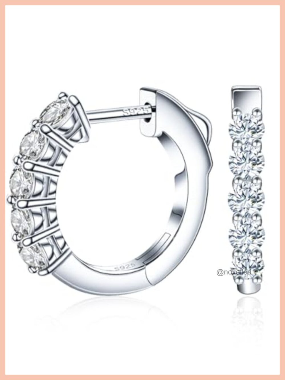 Moissanite Huggie Hoop Earrings 18K White Gold Plated 925 Sterling Silver